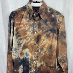 Oregon Rain Men's Dress Shirt | Bronze, Gunmetal, Golden Brown & Abyss Tie Dye
